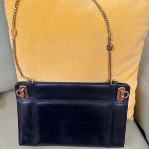 VINTAGE Ferragamo Shoulder Bag.. with Gold Clasps in Black